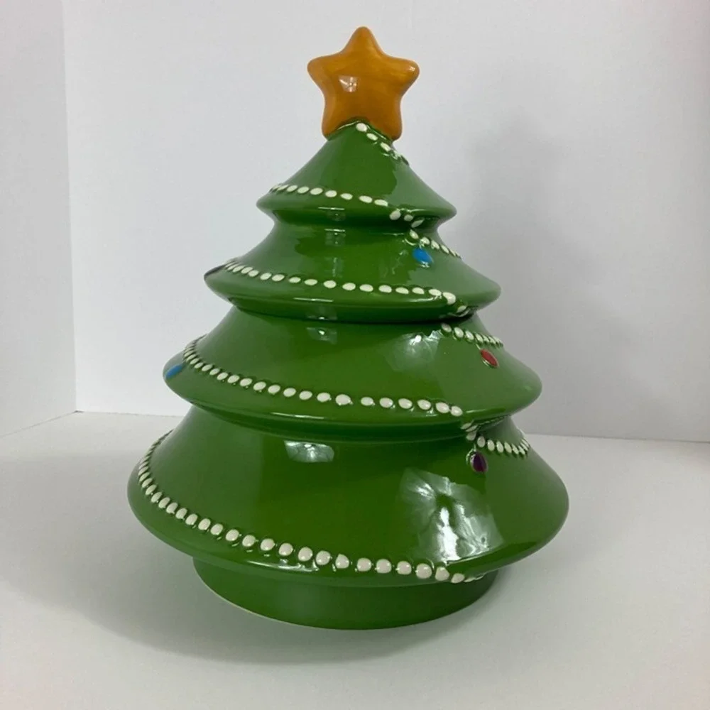 Vintage‎ Pier One Imports Ironstone Handpainted Christmas Tree Cookie Jar Retro